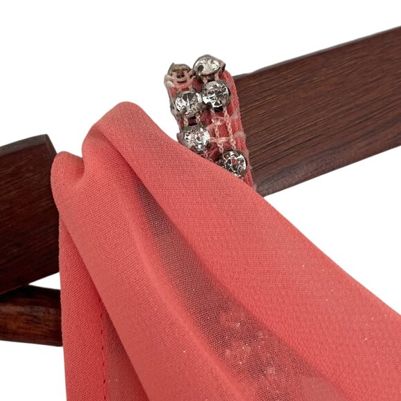 Vintage Y2K Suzanne Grae Slip Midi Dress M Cowl Neck Peach Sparkle Fairy Core - Picture 5 of 6